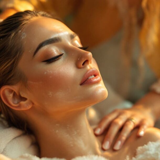 A makeup artist demonstrating cleansing techniques for skincare